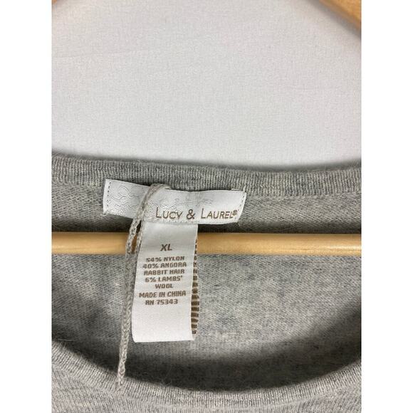 NWT Lucy & Laurel Grey Angora Lamb Wool Sweater Size XL - Picture 3 of 4